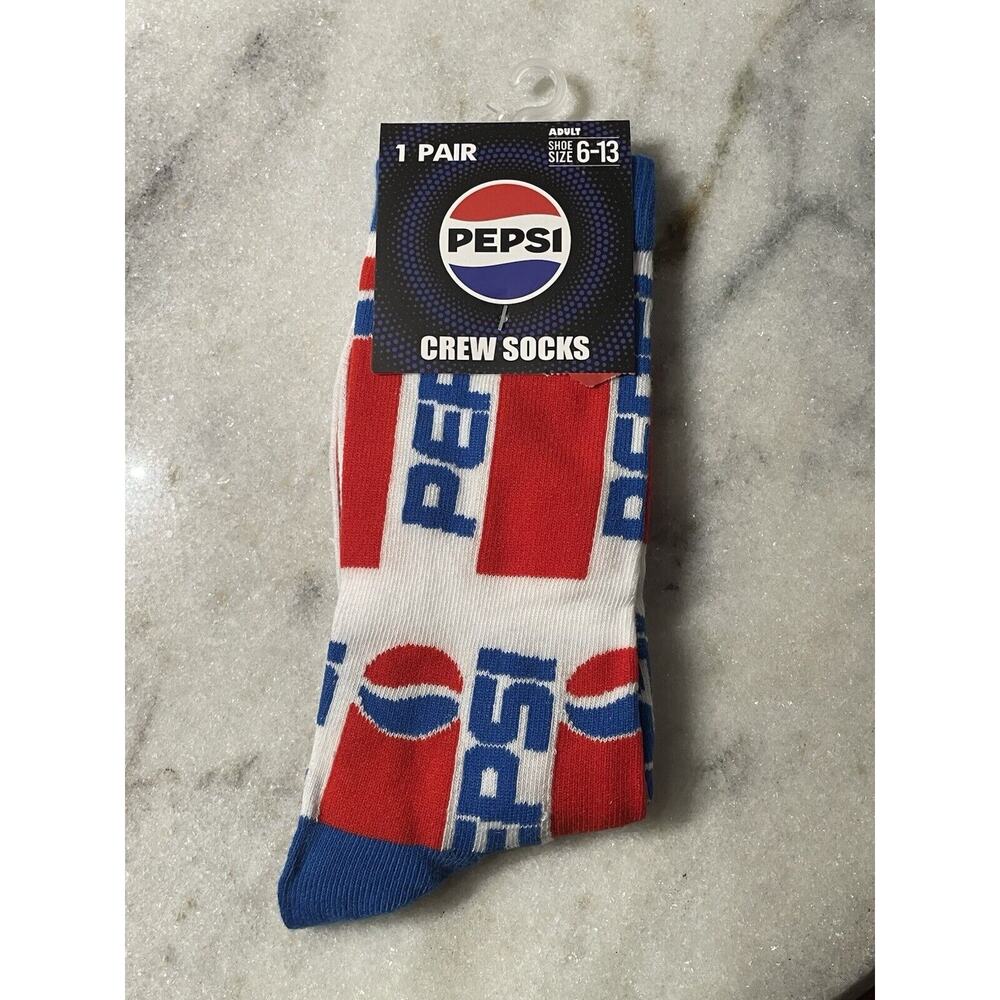 Pepsi Cola Crew Socks Soda Novelty Funny Footwear Unisex Size 6-13 New
